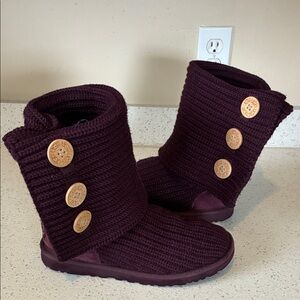 UGG Burgundy Knit Winter Boots